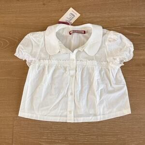 Sweet Chilling Embroidered Puff Sleeve Blouse Size XS in White